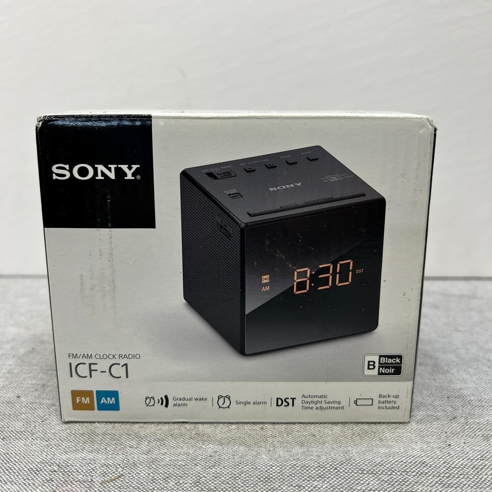 Sony ICF-C1 FM/AM‎ Clock Radio Black Alarm, Battery Backup, Compact NIB